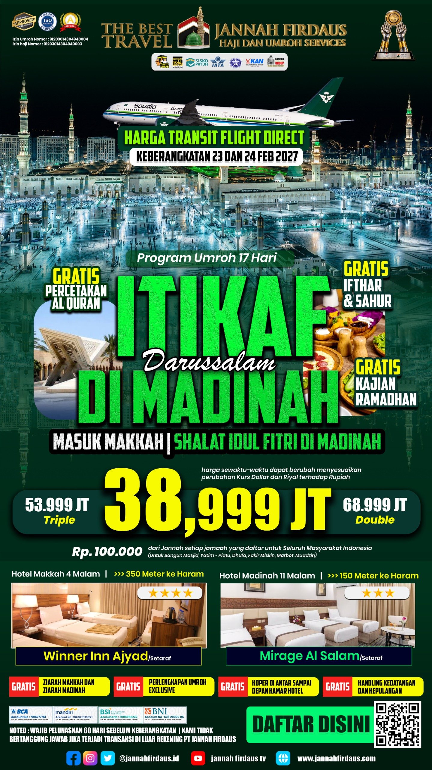 Brosur Paket Umroh Itikaf di Madinah (Masuk Makkah) 17 Hari