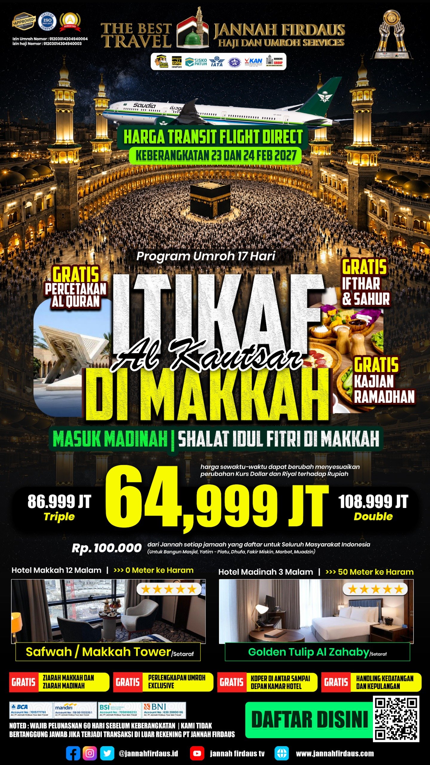 Brosur Paket Umroh Itikaf di Makkah (Masuk Madinah) 17 Hari