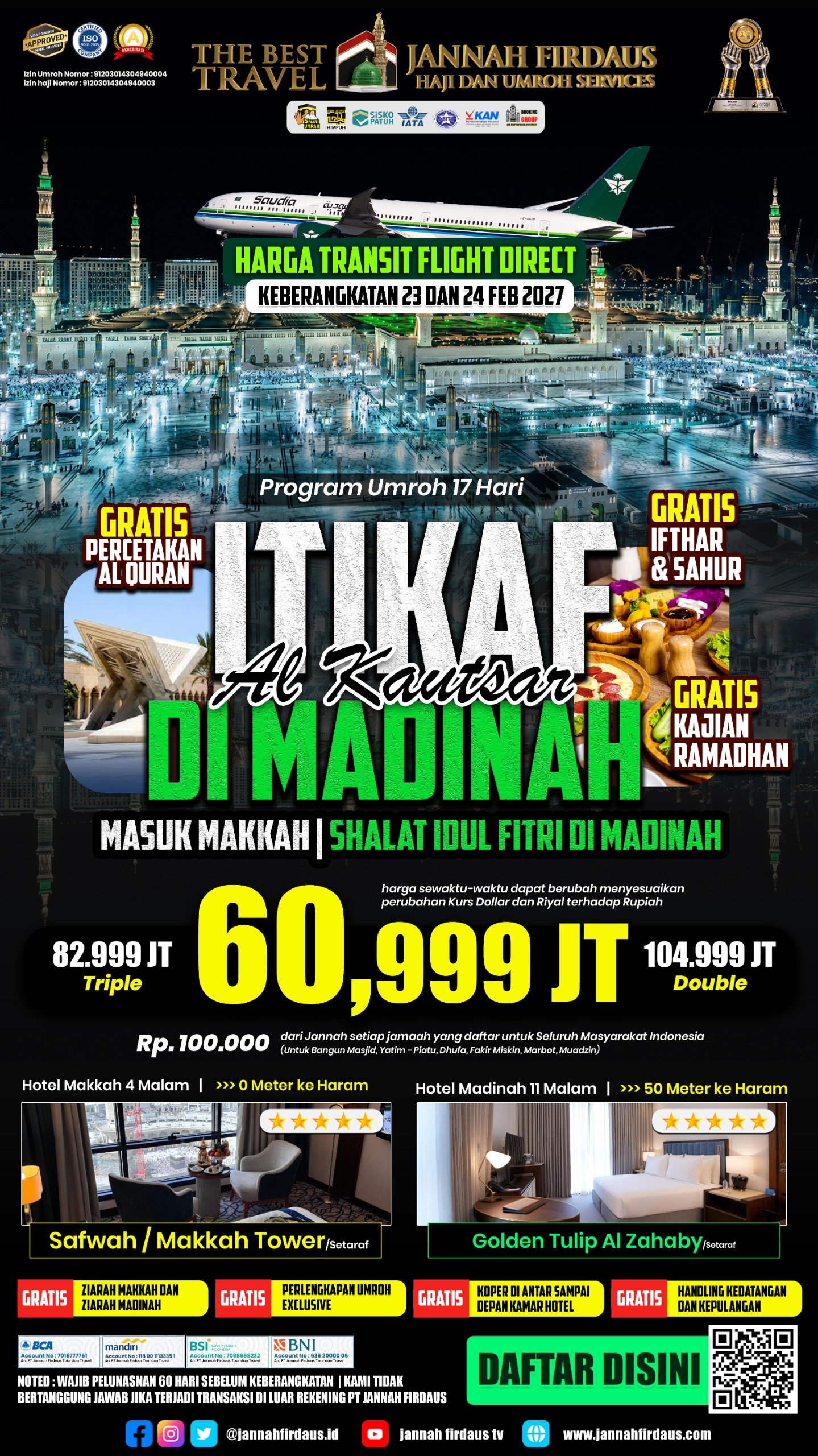 Brosur Paket Umroh ltikaf Ramadhan 17 Hari Di Madinah